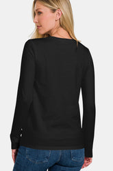 Zenana Full Size Solid Color Round Neck Long Sleeve T-Shirt OutfitFlow